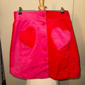 Smak parlour Colorblock red pink Heart Pocket Skirt med